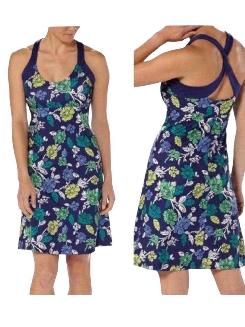 Patagonia medium women's morning glory dress mini Navy Floral Crossback Sundress